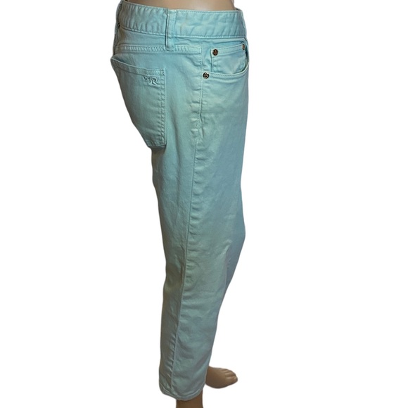 Tory Burch Alexa Cropped Ankle Skinny Jeans Pants Mint Green Size 29 EUC - Picture 6 of 8